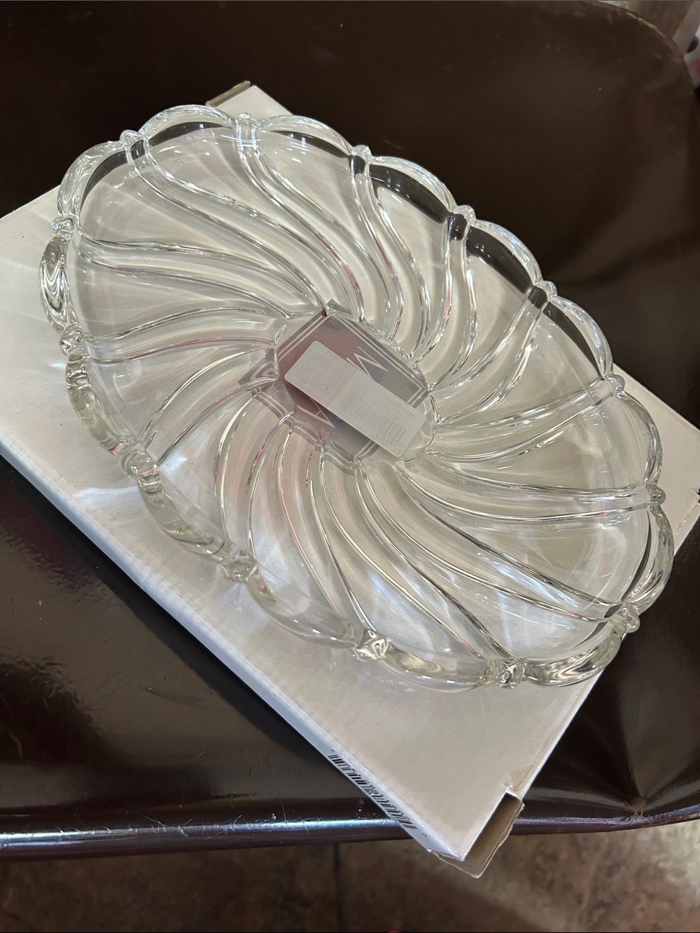NWT Clear Glass Decorative Candy Dish- Elegant Peppermint Swirl Design